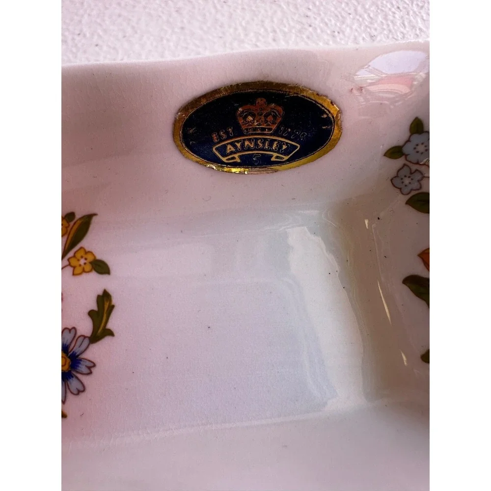 Vintage Aynsley Cottage Garden Pen Tray Butterfly Bone China England Vanity Dish